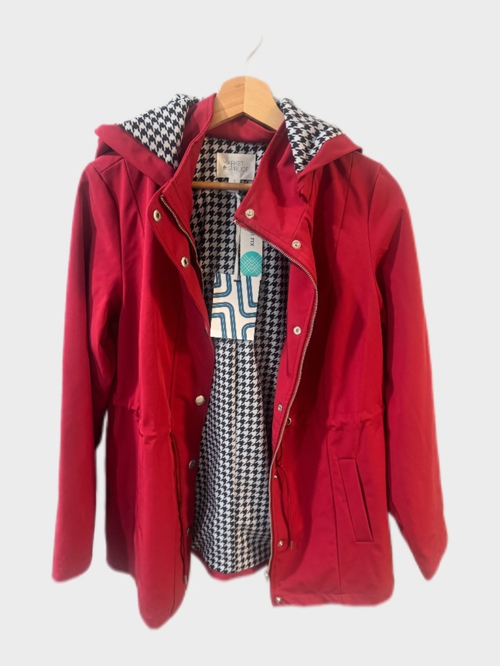 Market & Spruce Regan Red Rain Jacket Houndstooth NWT Small - Picture 2 of 6